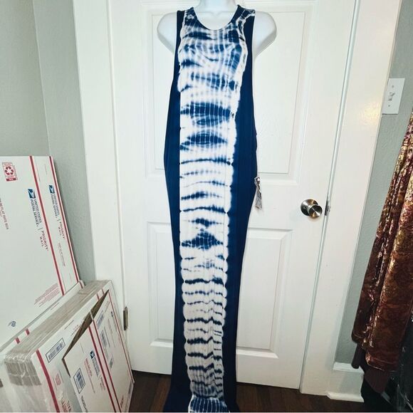 Young Fabulous & Broke Tie Dye Racerback Draped Armholes Maxi Dress Blue M NWT - Picture 4 of 8